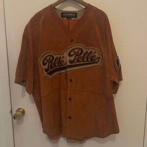 Pelle Pelle Tan Leather Baseball Shirt